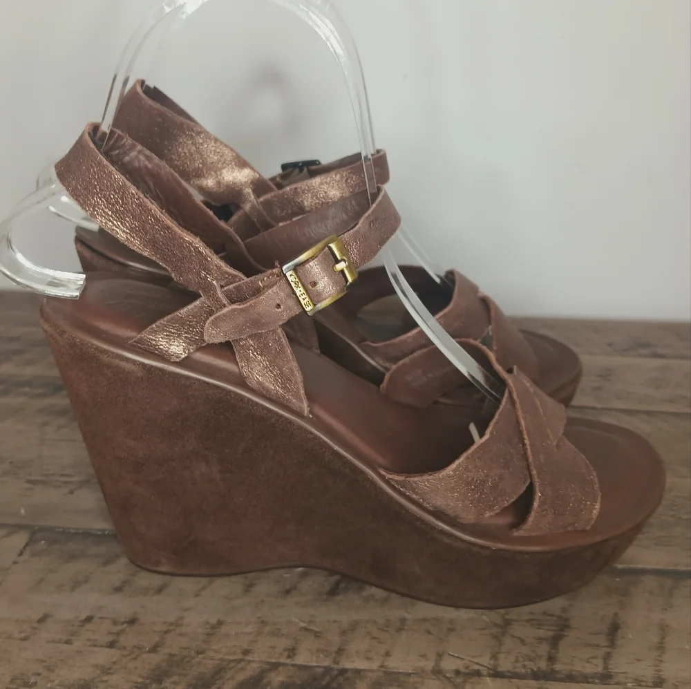 Kork-Ease Leather Criss Cross Wedge Platform Sandals